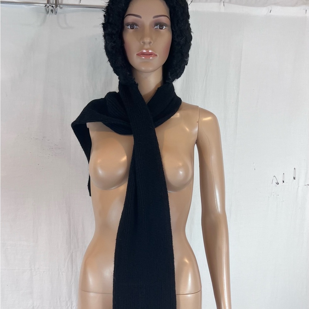 Scarf Accessories Women's Knit Sweater Hat Scarf Black  Fur trim Hooded